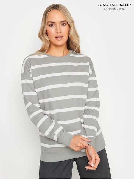 Long Tall Sally Grey Crew Neck Stripe Sweatshirt (E05890) | kr343