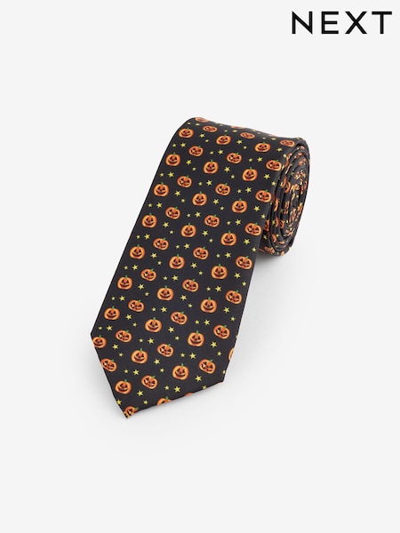 Black/Orange Pumpkin Slim Halloween Design Tie (E05927) | 34 QAR