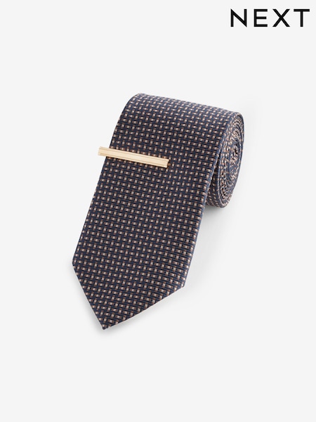 Navy Sininen/ruskea - Normaali lahje - Pattern Tie And Tie Clip (E05929) | €15