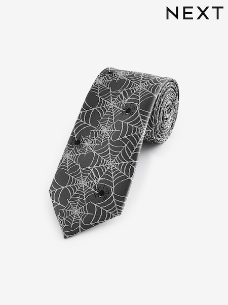 Grey/Silver Cobweb Slim Halloween Design Tie (E05930) | 34 QAR