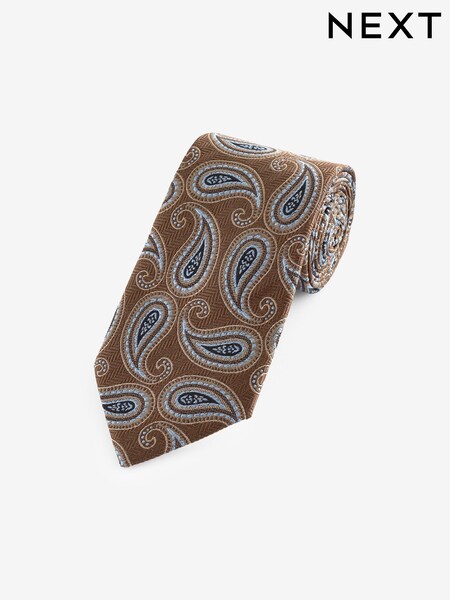 Brown/Light Blue Paisley Silk Design Tie (E05935) | €12