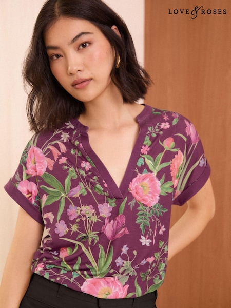 Love & Roses Jersey V Neck Shortss Sleeve T-Shirt (E05971) | 116 LEI