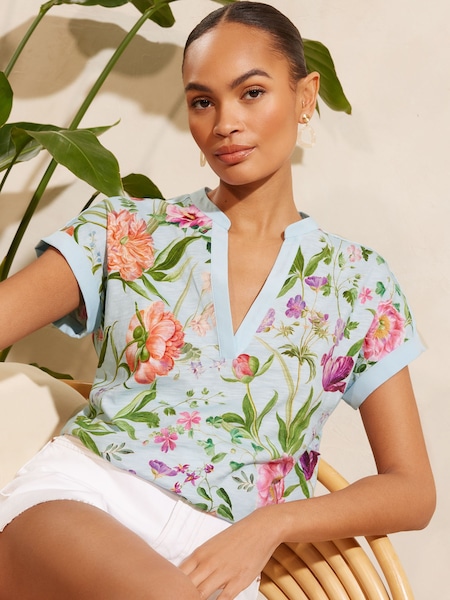 Love & Roses Jersey V Neck Short Sleeve T-Shirt (E05994) | 96 LEI