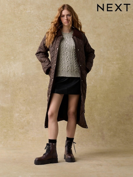 Chocolate Brown Longline Heritage Quilted Jacket (E06021) | €81