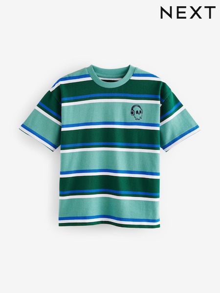 Blue/Green Relaxed Fit Stripe Heavyweight Short Sleeve T-Shirt (3-16yrs) (E06026) | €18 - €23