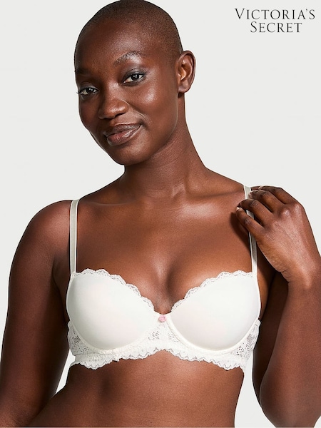 Victoria's Secret Coconut White Lace Trim Lightly Lined Demi Bra (E06076) | €52