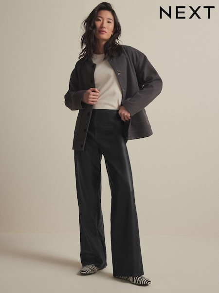 שחור - Faux Leather Smoothing Wide Leg Trousers (E06087) | ‏127‏₪