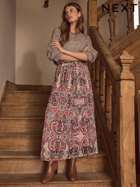 Boho Pink Printed Midi Skirt (E06090) | €27