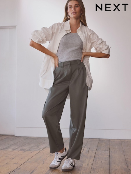 Olive Green Premium Wool Rich Tapered Trousers (E06092) | €30