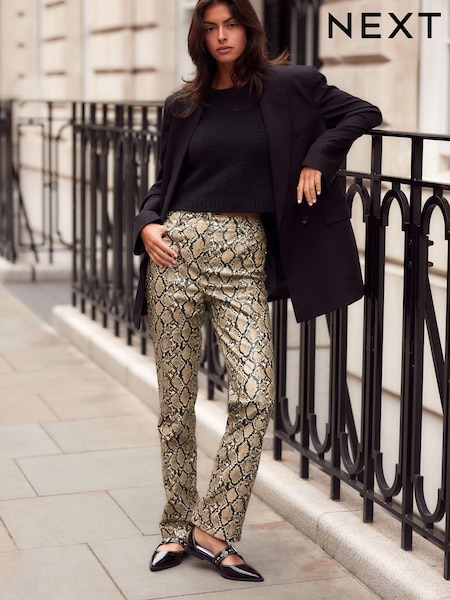 Snake Print Faux Leather Straight Leg Trousers (E06096) | €17
