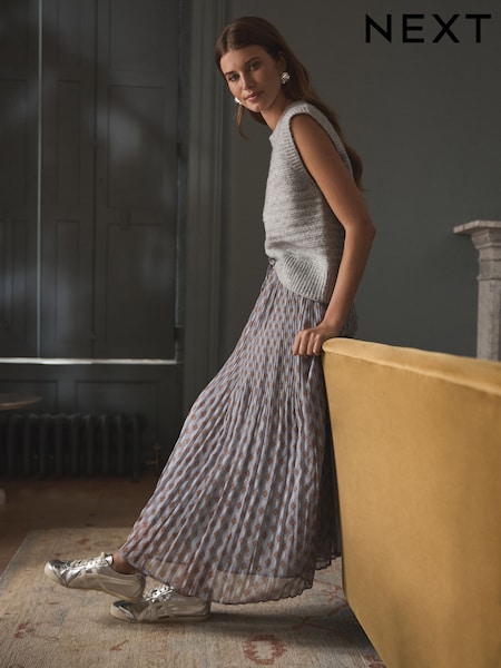 Boho Blue Printed Midi Skirt (E06097) | €32