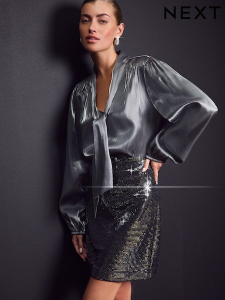 Silver Mini Sequin Skirt (E06108) | €18