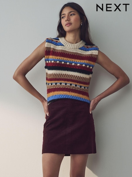 Burgundy Cord Mini Skirt (E06109) | €15