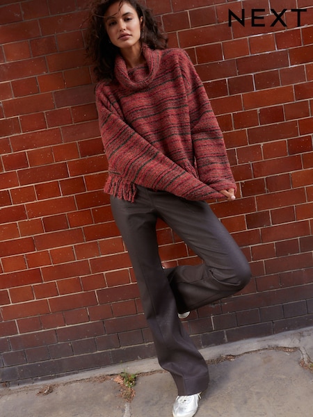 Chocolate Brown Faux Leather Bootcut Trousers (E06113) | €14
