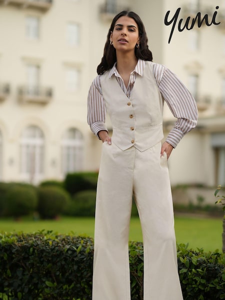 Yumi Natural Cotton And Ramie Wide Leg Trousers (E06173) | €77