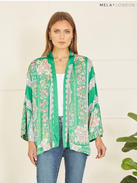 Mela Green Paisley Print Satin Kimono Jacket (E06184) | € 23