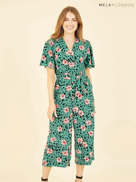 Mela Animal Print Jumpsuit With Angel Sleeves (E06187) | 143 LEI