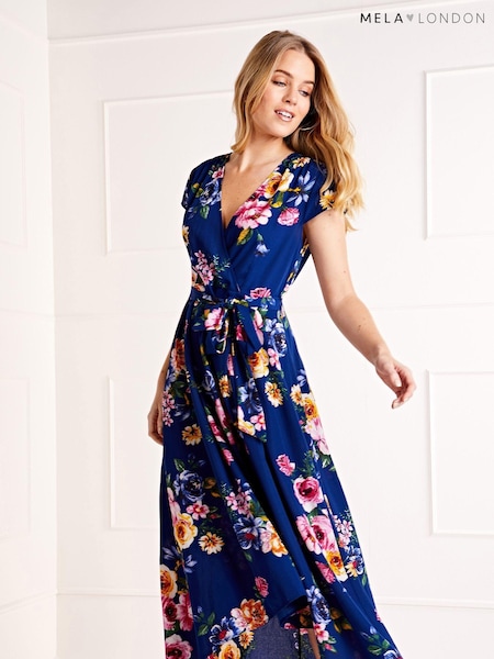 Blau - Mela Floral Wrap Over Dipped Hem Midi Dress (E06188) | 31 €