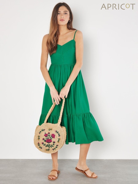 Apricot Green Pintuck Slub Cami Dress (E06191) | €25
