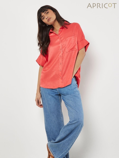 Apricot Red Satin Slub Resort Shirt (E06224) | €21.50