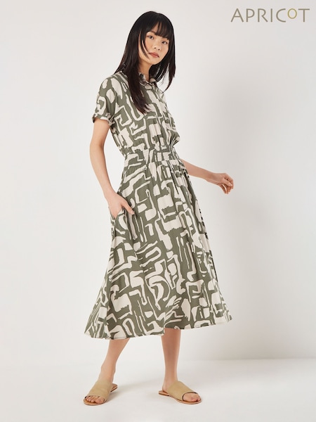 Apricot Green Grecian Geo Shirt Midaxi Dress (E06227) | €50
