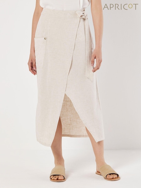 Apricot Cream Cargo Pocket Wrap Skirt With A Touch of Linen (E06231) | €25