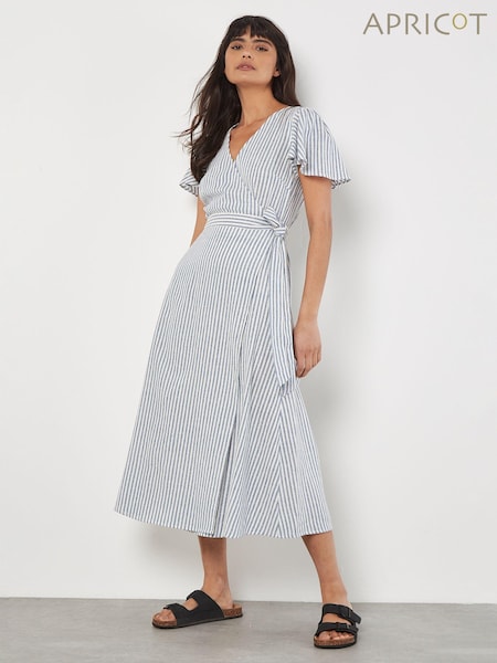 Apricot Blue Oxford Stripe Wrap Dress (E06233) | €27