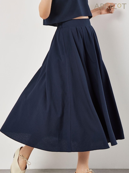 Apricot Blue Slub Pleat A-Line Midi Skirt (E06235) | €51