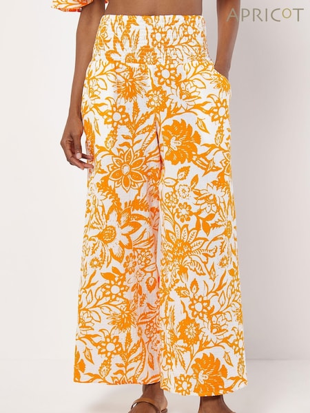 Apricot Orange Floral Print Palazzo 100% Cotton Trousers (E06242) | €21.50