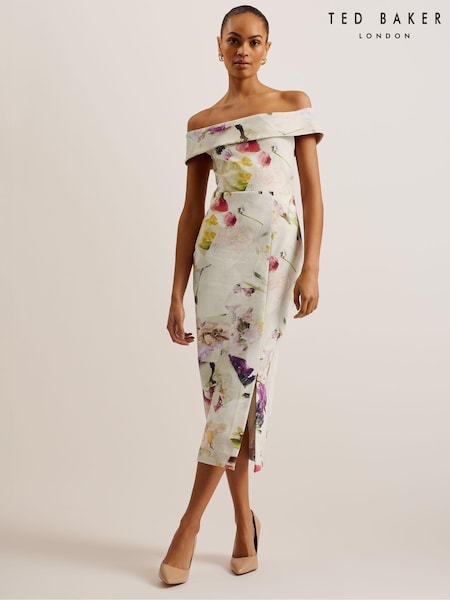 Ted Baker White Scuba Floral Merreen Midi Dress (E06278) | €102
