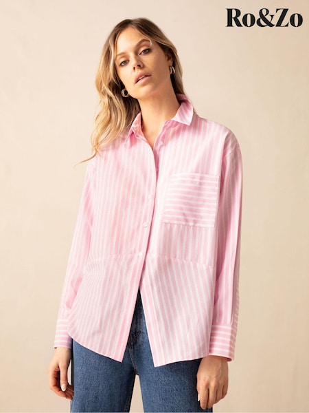 Ro&Zo Stripe Cotton Split Front Shirt (E06287) | 283 LEI