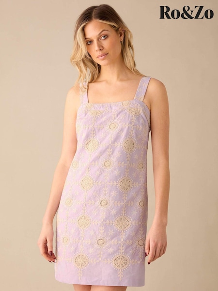 Ro&Zo Purple Broderie Strappy Short Dress (E06308) | €63