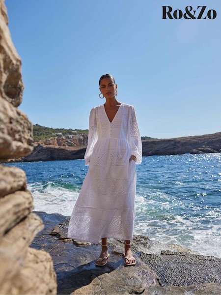Ro&Zo Mixed Broderie Midi Dress (E06313) | 539 LEI