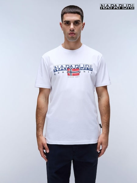 Napapijri Aylmer White Short Sleeve 100% Cotton T-Shirt (E06402) | €46