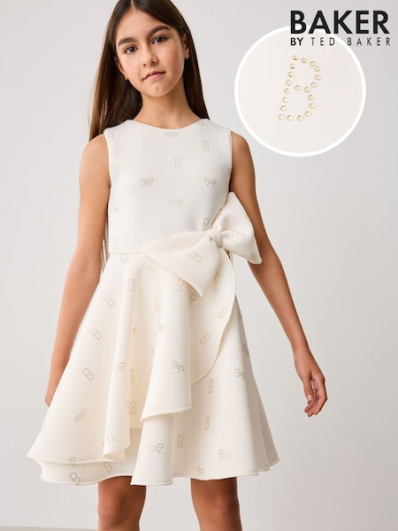 Cream - Baker By Ted Baker Bow Detail Embossed Scuba Dress (E06411) | 34 € - 38 €