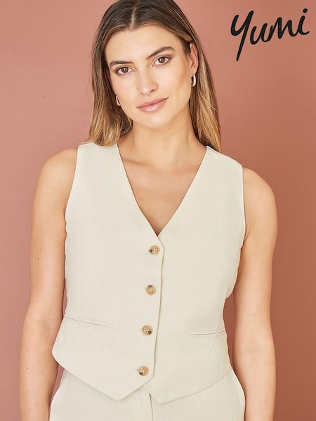 Yumi Natural Cotton And Ramie Waist Coat Vest (E06414) | €61