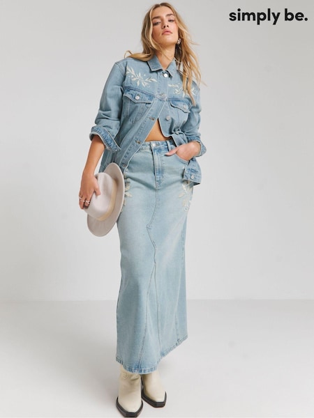 Simply Be Western Embroidered Denim Maxi Skirt (E06487) | 178 LEI