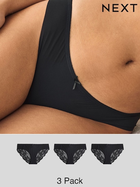 Black Brazilian No VPL Lace Back Briefs 3 Pack (E06560) | Rp 487,000