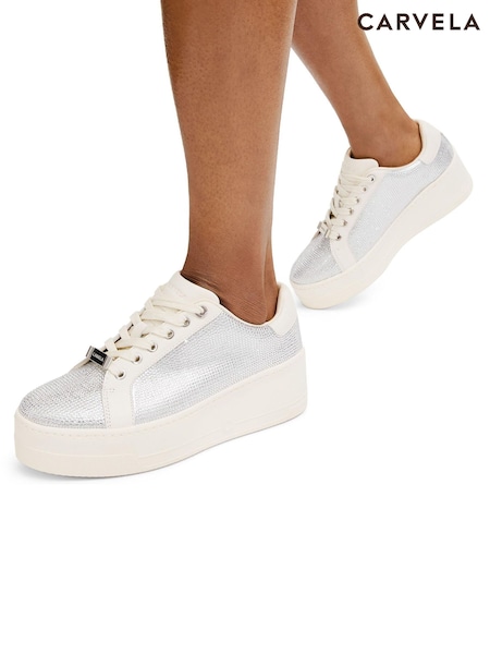 Carvela Silver Chrome Connected Jewel Trainers (E06594) | AED434