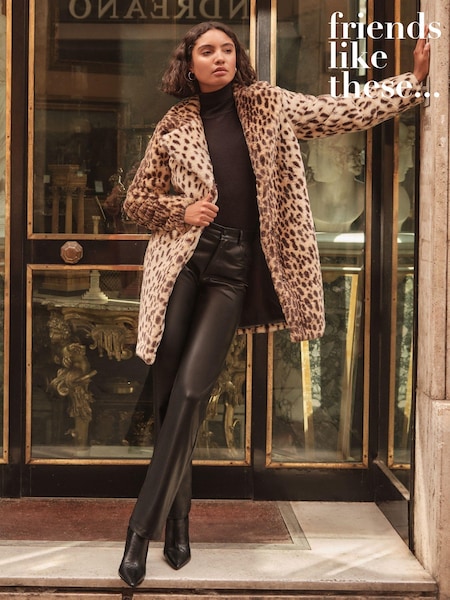 Friends Like These Animal Longline Faux Fur Coat (E06769) | 188 QAR
