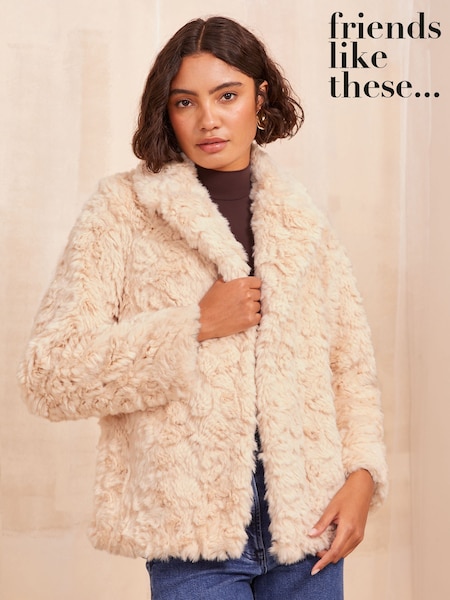 Friends Like These Cream Textured Faux Fur Coat (E06771) | €31