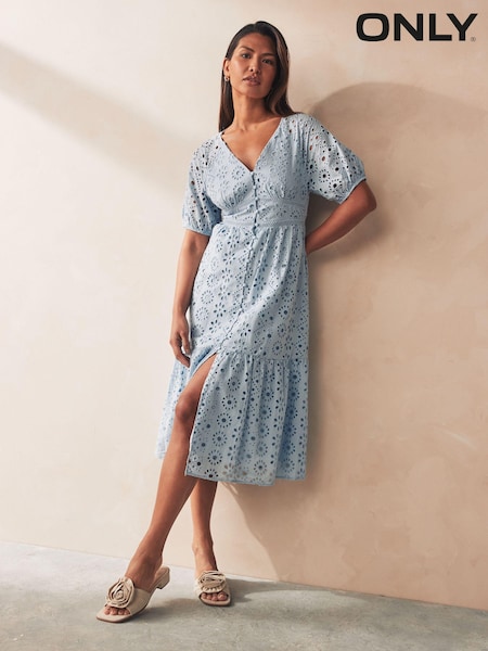 ONLY Midi Broderie Dress with Puff Sleeve (E06789) | €43
