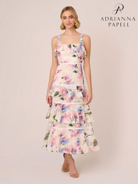 Adrianna Papell Printed Chiffon White Dress (E06802) | 135 €