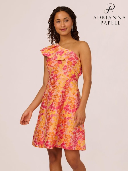 Adrianna Papell Orange One Shoulder Jacquard Dress (E06809) | €103
