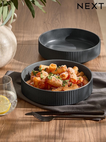 Set of 4 Charcoal Grey Stamford Set of 4 Pasta Bowls (E06971) | 157 QAR