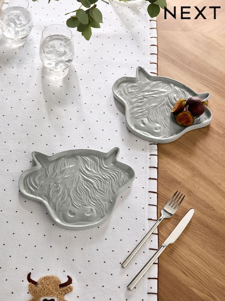 Set of 2 Grey Hamish The Highland Cow Side Plates (E06978) | 78 QAR