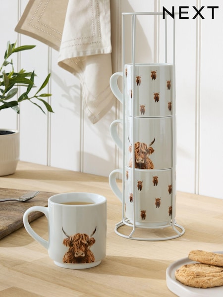 Set of 4 Grey Hamish the Highland Cow Stacking Mugs (E07047) | €31