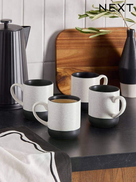 Set of 4 Black/White Otis Mugs (E07048) | $41