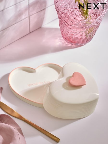 Pink Heart Shaped Butter Dish (E07133) | €21