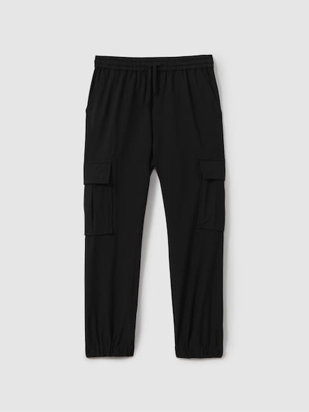 Reiss Black Lucian Technical Drawstring Cuffed Joggers (E07148) | €61